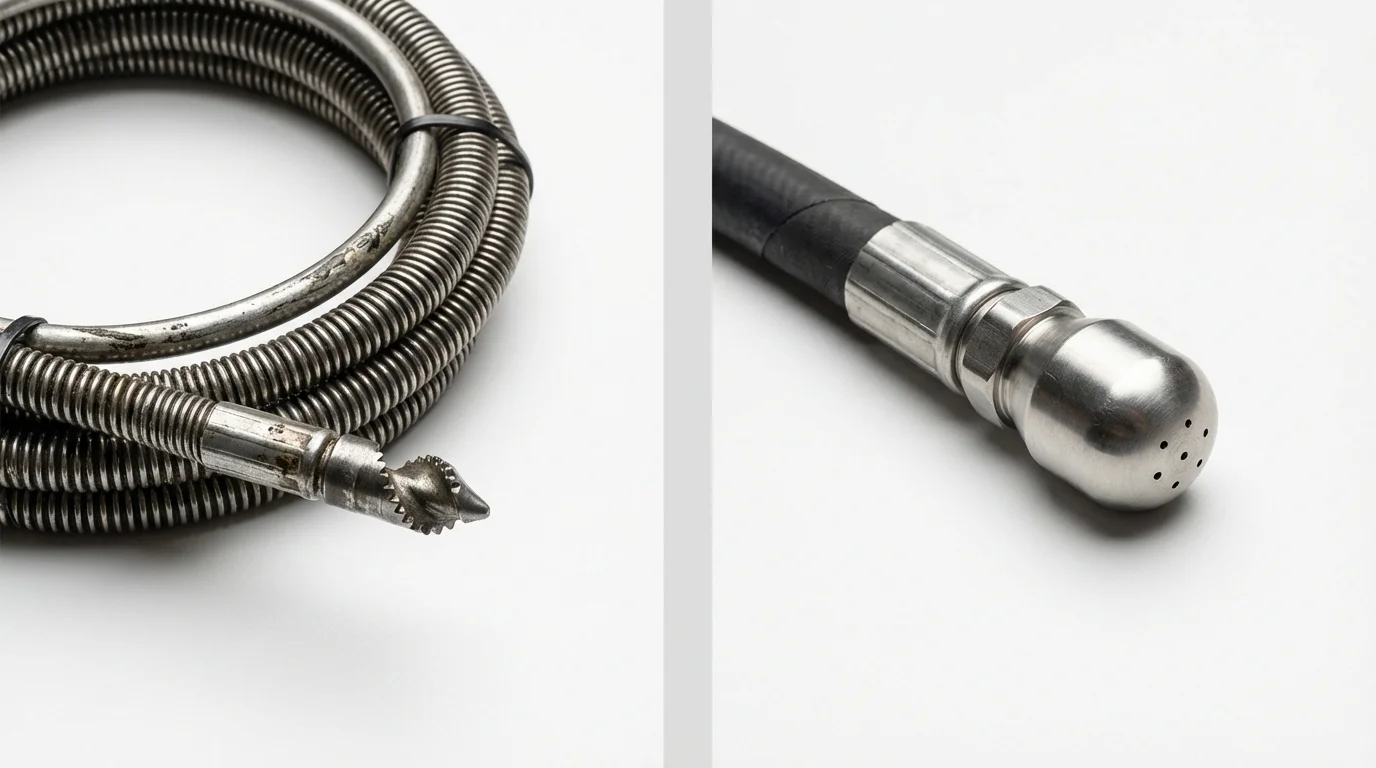 Drain snake cable and hydro jetting nozzle used for drain cleaning in Harrison, TN