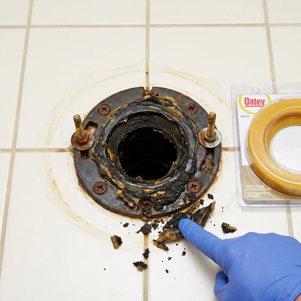 Failed wax ring showing water seepage at the base of a toilet in a Harrison, TN home